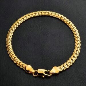 18k Gold Plated Bracelet 6mm Cuban Snake Chain Men's Women's Vtg Fashion Gift